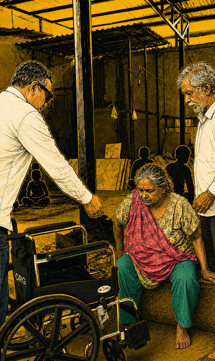Comic strip of Raj presenting a wheelchair